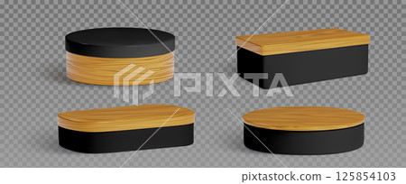Black podium with wooden elements set 125854103