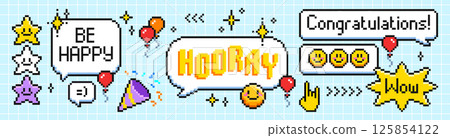 Pixel speech bubbles and icons set Pixel speech bubbles and icons set 125854122