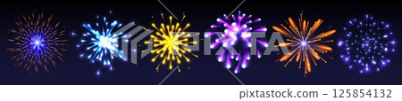 Firework effect set with colorful bursts 125854132