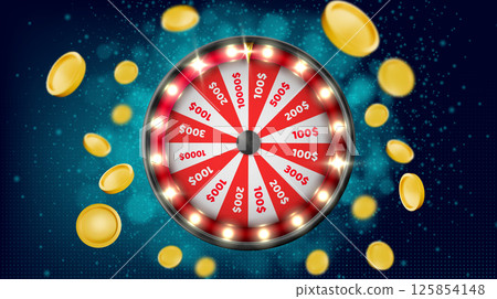 Casino wheel spin with flying coin 125854148