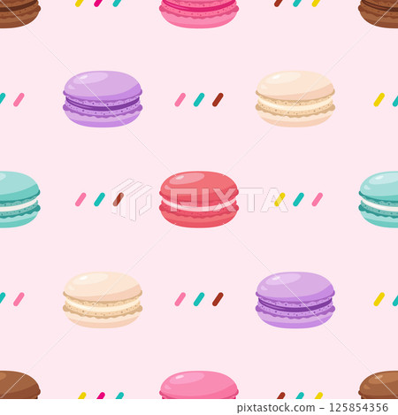 Seamless pattern of donuts with multicolored glaze. 125854356