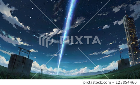 遊戲背景：藍色天空下隕石撞擊地平線的場景 125854466