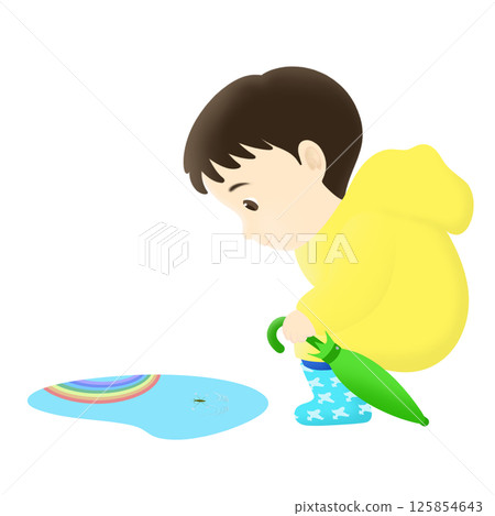 一個男孩望著水坑的插圖 125854643