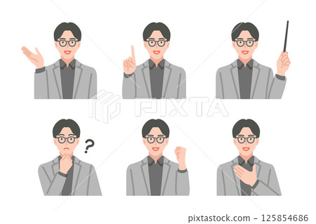 A set of common poses for male teachers with glasses A set of common poses for male teachers with glasses 125854686