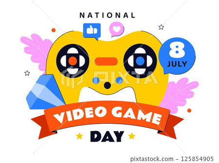 National Video Game Day Vector Illustration Featuring a Modern Game Console, Professional Gamer Setup, and Live Streaming Concept Background National Video Game Day Vector Illustration Featuring a Modern Game Console, Professional Gamer Setup, and Live Streaming Concept Background 125854905