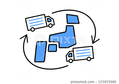 一輛卡車在日本各地運送包裹的插圖 125855080