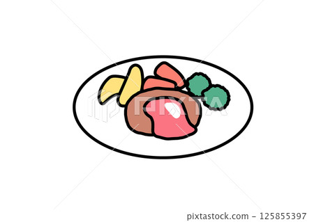 西餐廳漢堡牛排的簡單圖示 西餐廳漢堡牛排的簡單圖示 125855397