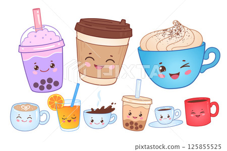 Cute kawaii coffee and bubble tea 125855525
