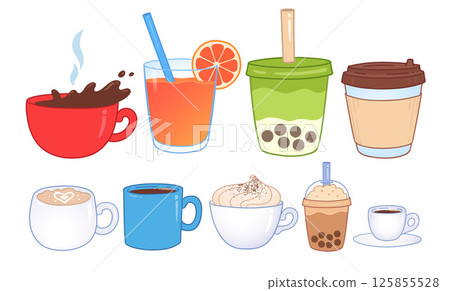 Coffee and drinks colorful set 125855528