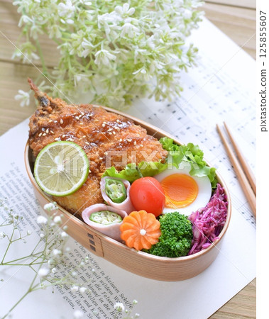 Fried horse mackerel bento 125855607