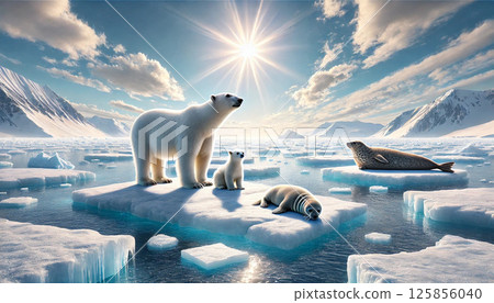 Polar bear and seal on drift ice Polar bear and seal on drift ice 125856040