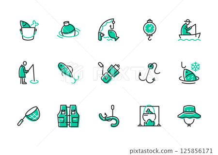 Fishing- set of line design style icons Fishing- set of line design style icons 125856171