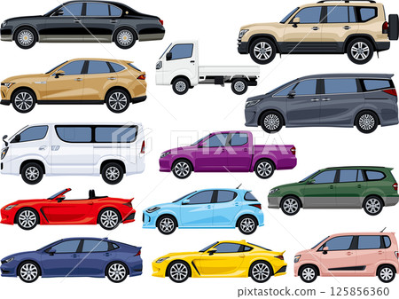 一組不同體型的汽車側視圖插圖 125856360