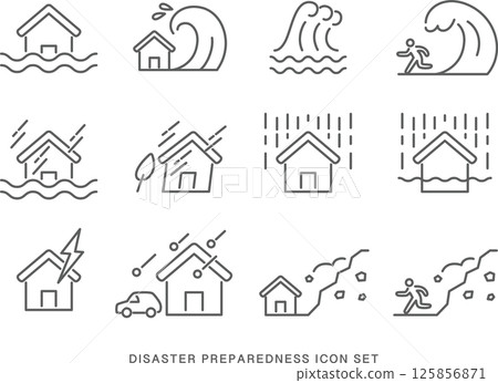 Disaster prevention and disaster icon set (simple line drawing)_2 Disaster prevention and disaster icon set (simple line drawing)_2 125856871