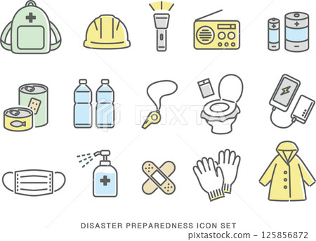 Disaster prevention goods icon set 125856872