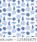 Seamless Nautical Pattern with Blue and White Marine Elements 125856879