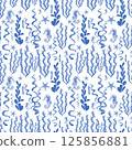 Seamless Nautical Pattern with Blue and White Marine Elements 125856881