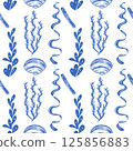 Seamless Nautical Pattern with Blue and White Marine Elements 125856883
