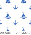 Seamless Nautical Pattern with Blue and White Marine Elements 125856889