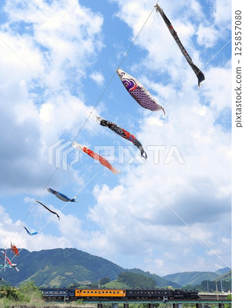 Shizuoka Prefecture Oigawa Railway Steam Locomotive and Carp Streamers April 125857080
