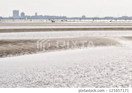Background material with a shallow coastline motif 125857171