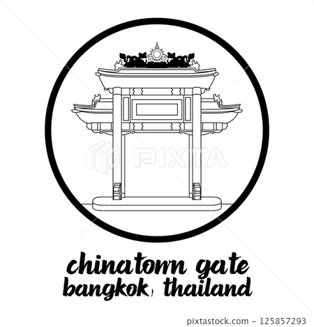 Circle Icon Chinatown Gate. Vector Illustration 125857293