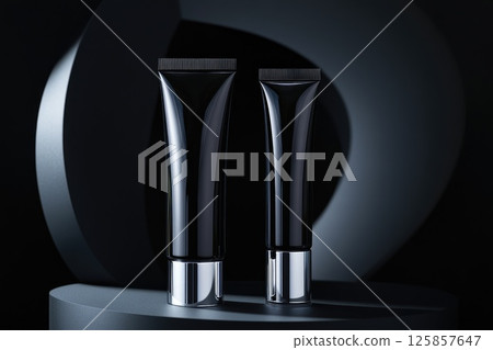 Package of two beauty cosmetic tubes black silver premium colors mockup template 125857647