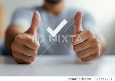 Sportsman showing thumbs up, approval, symbol of honesty and trust, check sign Sportsman showing thumbs up, approval, symbol of honesty and trust, check sign 125857704