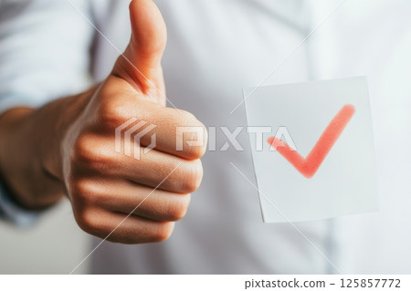Sportsman showing thumbs up, approval, symbol of honesty and trust, check sign 125857772
