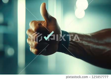 Sportsman showing thumbs up, approval, symbol of honesty and trust, check sign Sportsman showing thumbs up, approval, symbol of honesty and trust, check sign 125857777