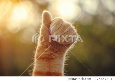Cat showing thumbs up approval, symbol of honesty and trust check sign Cat showing thumbs up approval, symbol of honesty and trust check sign 125857804