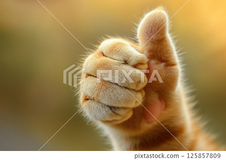 Cat showing thumbs up approval, symbol of honesty and trust check sign Cat showing thumbs up approval, symbol of honesty and trust check sign 125857809