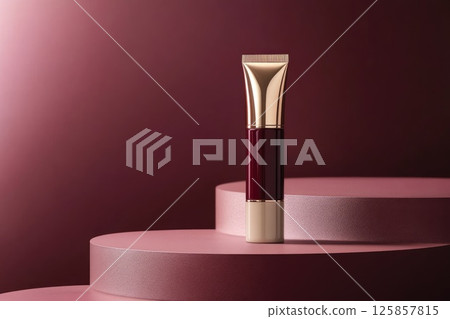Package beauty cosmetic tubes, burgundy, cream beige isolated mockup template 125857815