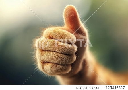 Cat showing thumbs up approval, symbol of honesty and trust check sign 125857827