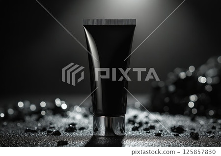 Package of beauty cosmetic tube black, silver premium colors mockup template 125857830