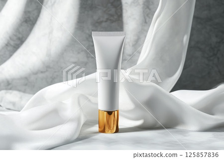 Package beauty cosmetic tube white, cream, gold color and pearls mockup template Package beauty cosmetic tube white, cream, gold color and pearls mockup template 125857836