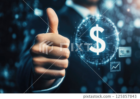 Businessman showing thumbs up, approval, symbol of honesty and trust, check sign Businessman showing thumbs up, approval, symbol of honesty and trust, check sign 125857843