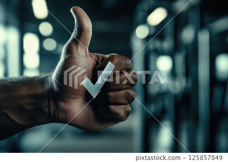 Businessman showing thumbs up, approval, symbol of honesty and trust, check sign Businessman showing thumbs up, approval, symbol of honesty and trust, check sign 125857849