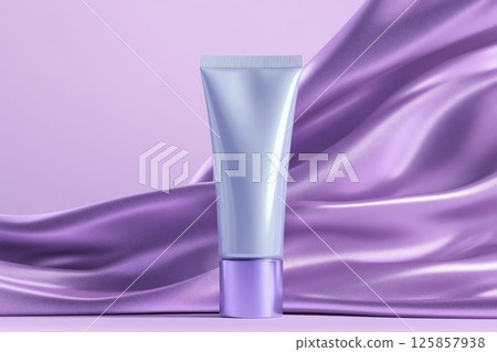 Package beauty cosmetic tube pastel violet purple coral, pink mockup splash 125857938