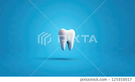 Shiny white tooth floating with a futuristic hexagonal pattern in the background Shiny white tooth floating with a futuristic hexagonal pattern in the background 125858017