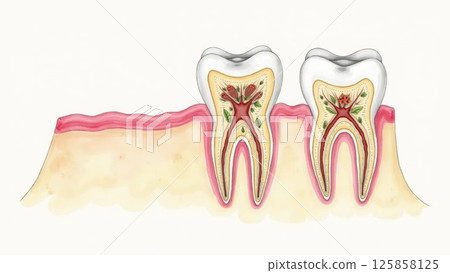 Artistic Tooth Cross-Section with Beautifully Integrated Floral Patterns 125858125