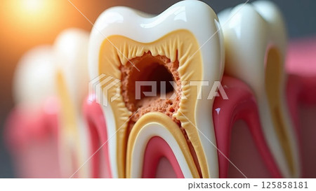 Close-Up Cross-Section of Tooth Anatomy Showing Tooth Decay and Cavity Details Close-Up Cross-Section of Tooth Anatomy Showing Tooth Decay and Cavity Details 125858181