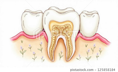 Artistic Tooth Cross-Section with Beautifully Integrated Floral Patterns 125858184