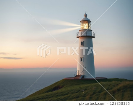 Lighthouse Beam at Tranquil Dusk or Dawn Lighthouse Beam at Tranquil Dusk or Dawn 125858355