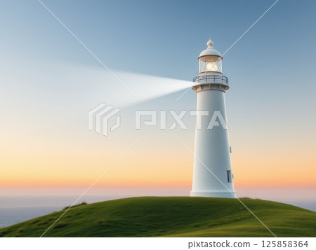 Lighthouse Beam at Tranquil Dusk or Dawn Lighthouse Beam at Tranquil Dusk or Dawn 125858364