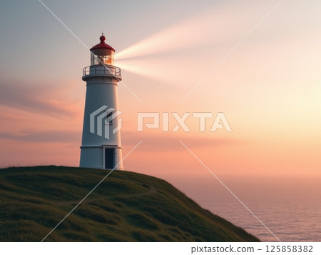Lighthouse Beam at Tranquil Dusk or Dawn 125858382