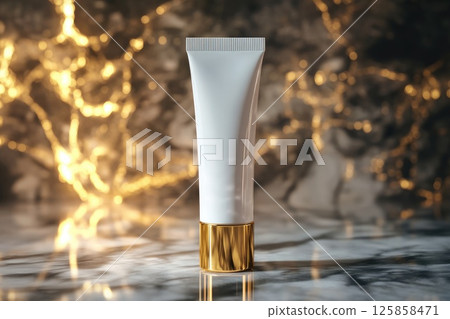 Package beauty cosmetic tube white, cream, gold color and pearls mockup template Package beauty cosmetic tube white, cream, gold color and pearls mockup template 125858471