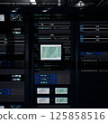 Central system controlling devices used for high speed data transfers. Server room computer overseeing gear delivering processing capacity for AI powered automation and database hosting, 3D rendering. 125858516