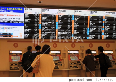 Bus ticket booth at the airport Passengers buying bus tickets 125858549