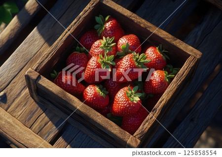 The strawberries in a rustic wooden box 125858554